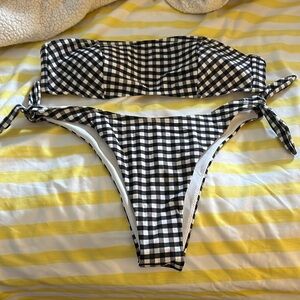 Abercrombie Strapless Gingham Bikini Top and High Leg Tie Bottoms S